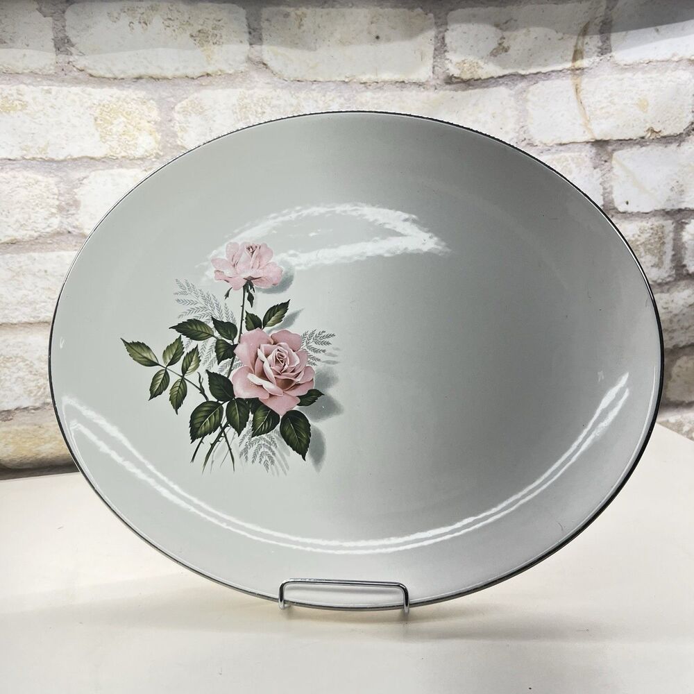 Vintage Taylor Smith & Taylor~13.5” Serving Platter~Summer Rose w/ Silver Trim